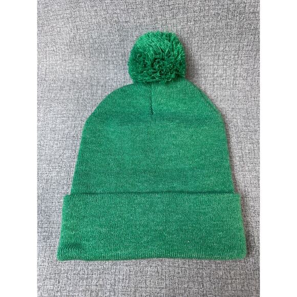 Green Cannabis Leaf Pom Pom Beanie 420 Theme Winter Hat Unisex Adult One Size - Picture 3 of 4